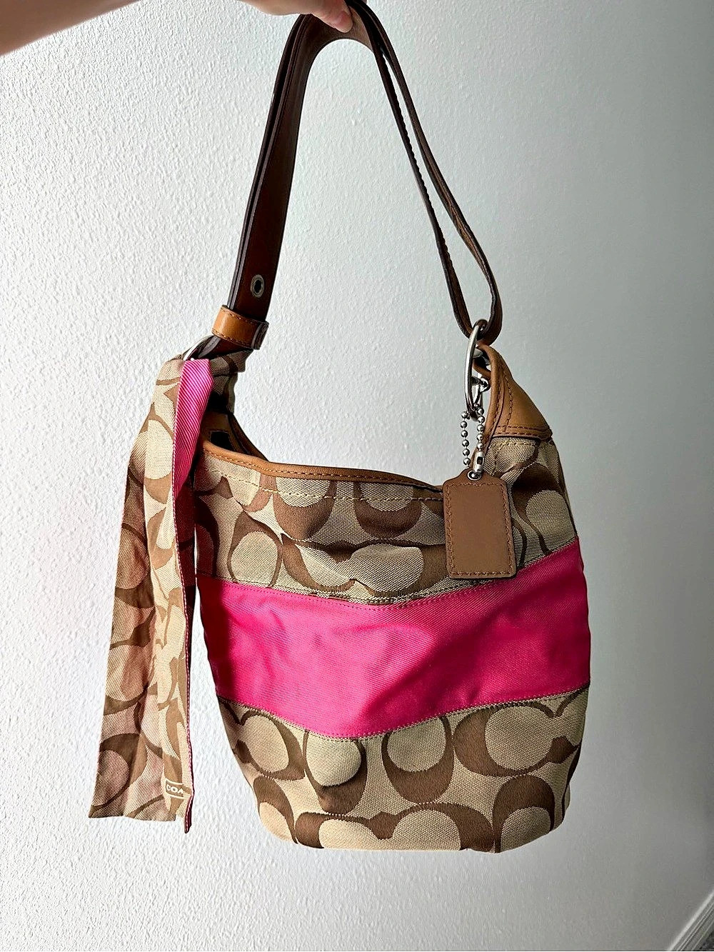 Coach Signature Stripe Rugby Duffle Bucket Shoulder Bag F13362